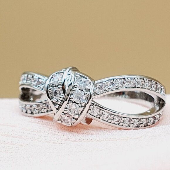 Dainty Silver Crystal Pure Cross Zircon Sweet Lovely Rings for Women, INDN8458 - Picture 5 of 7